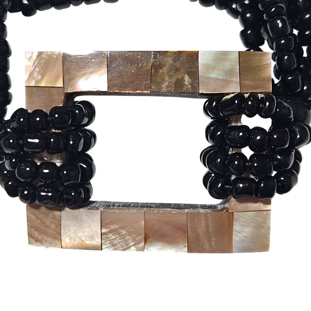 Elegant Black Beaded Bracelet Rectangular Mother … - image 4